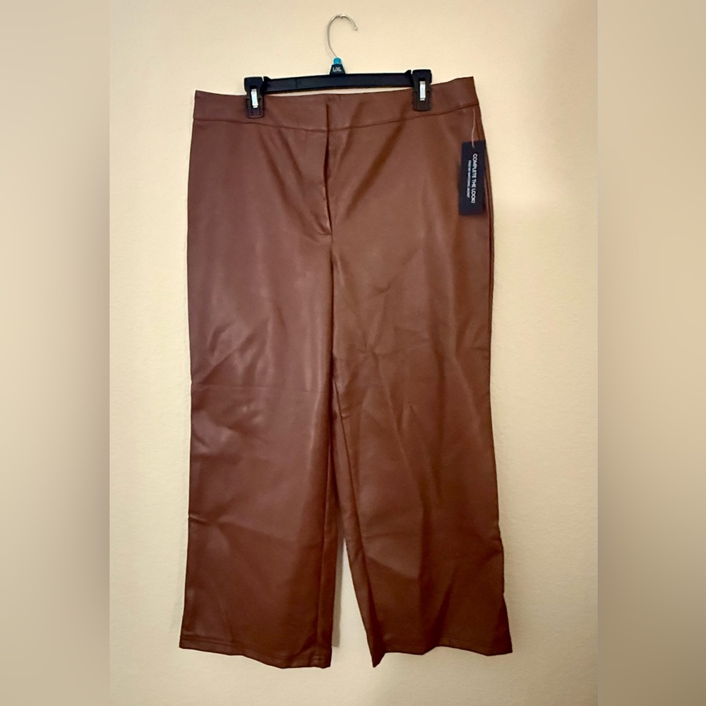 Brown Faux Leather Cropped Wide-Leg Pants